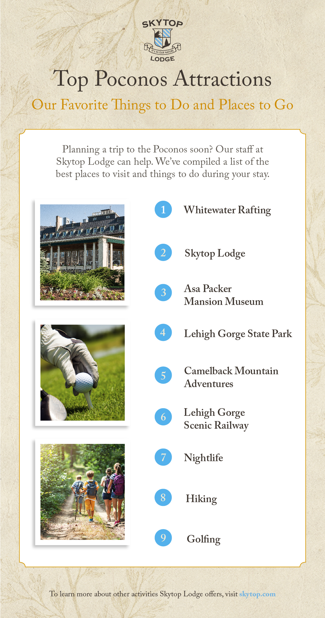 top places and things to do in the Poconos Infographic