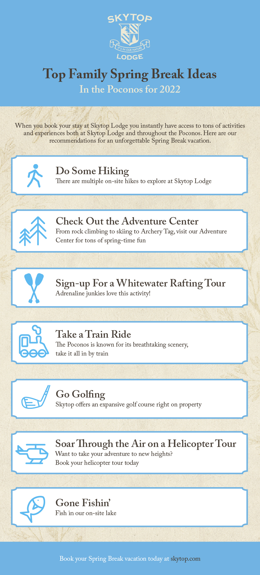 Top Family Spring Break Ideas in the Poconos for 2022 infographic