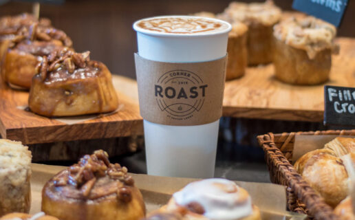 Corner roast latte and pastries