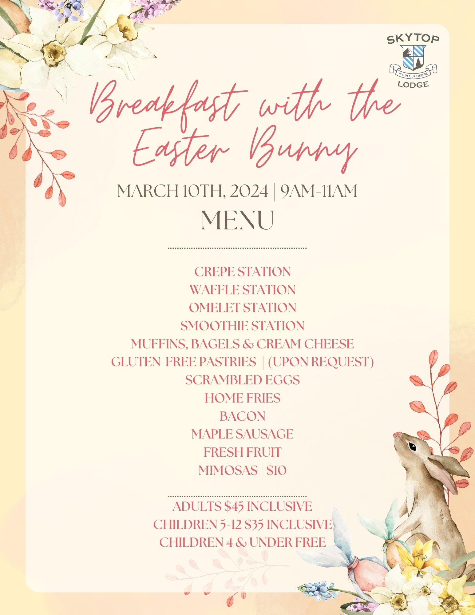 Breakfast with the Easter Bunny Events Skytop Lodge